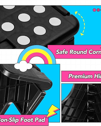 Delxo Folding Step Stool,11 Inch Non-Slip Foldable Step Stools for Kids and Adults,Portable Foldable Step Stool Lightweight Small Folding Stool with Handle for Kitchen Bathroom in Black,1 Pack - LeafyLoom