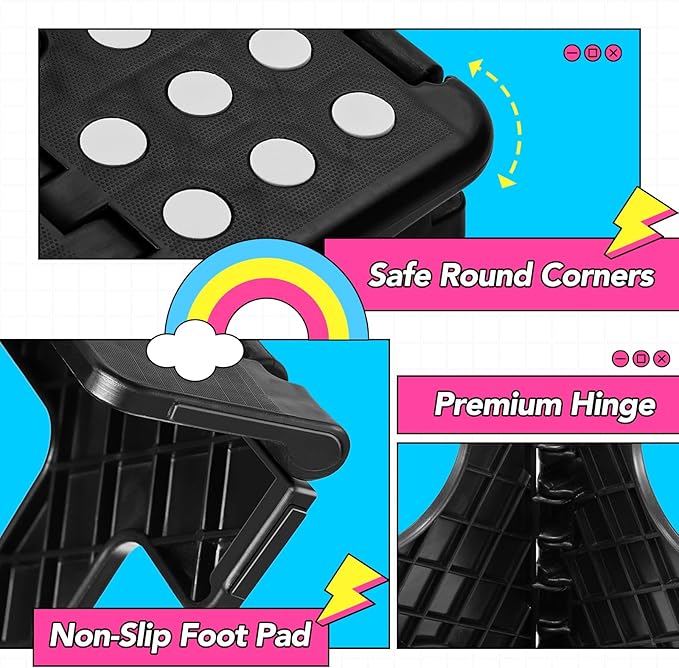 Delxo Folding Step Stool,11 Inch Non-Slip Foldable Step Stools for Kids and Adults,Portable Foldable Step Stool Lightweight Small Folding Stool with Handle for Kitchen Bathroom in Black,1 Pack - LeafyLoom