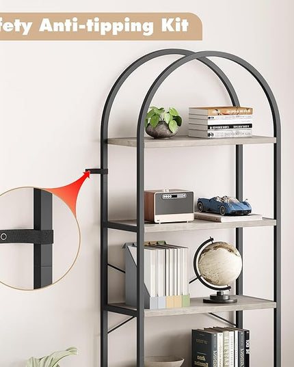 GAOMON 5 Tier Bookshelf Arched Bookcase Modern Standing Bookshelves Tall Display Racks Metal Book Shelf for Bedroom, Living Room, Home Office - LeafyLoom
