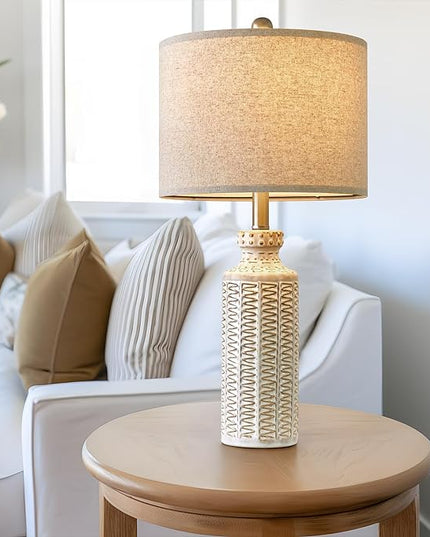 24.75'' Farmhouse Ceramic Table Lamp Set of 2 for Bedroom Living Room Vintage Traditional Rustic Modern White Nightstand Bedside Lamps - LeafyLoom