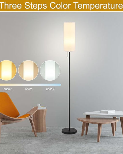 Floor Lamp for Living Room, Modern Standing Lamps with Lampshade, Minimalist Tall Lamp with Chain Switch for Living Room, Bedroom, Kids Room, Office,Standing Lamp LED Bulb Included (White Shade) - LeafyLoom