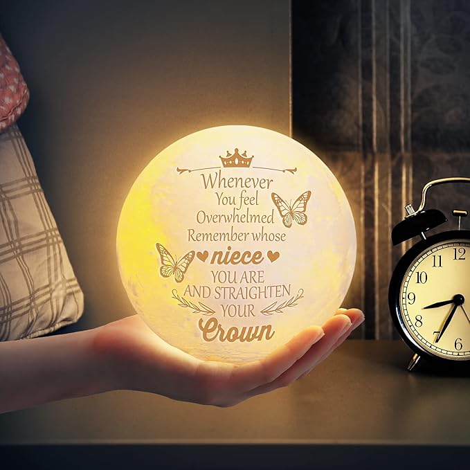 Funnli Niece Gifts from Auntie, Birthday Gifts for Niece Moon Lamp, 3D Printed LED Night Light with Wooden Stand Niece Birthday Gifts, Wedding Mothers Day Christmas Gifts for Niece from Aunt Uncle - LeafyLoom