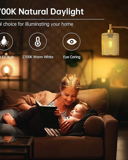 BoostArea Industrial Gold Floor Lamp, 67 Inch LED Standing Lamp with Iron Mesh Lampshade, 6W Brass Stand Up Lamp for Living Room, Bedroom, Office, Den - LeafyLoom
