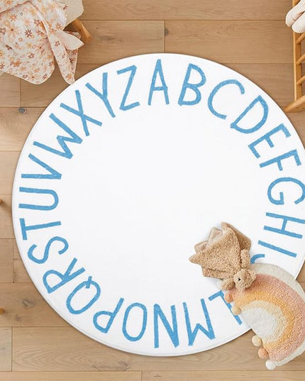 Topotdor Round Kids Play Rug Alphabet Nursery Area Rug Extra Large Soft Crawling Play Mat for Children Toddlers Bedroom (47 inch, Sky Blue/White) - LeafyLoom