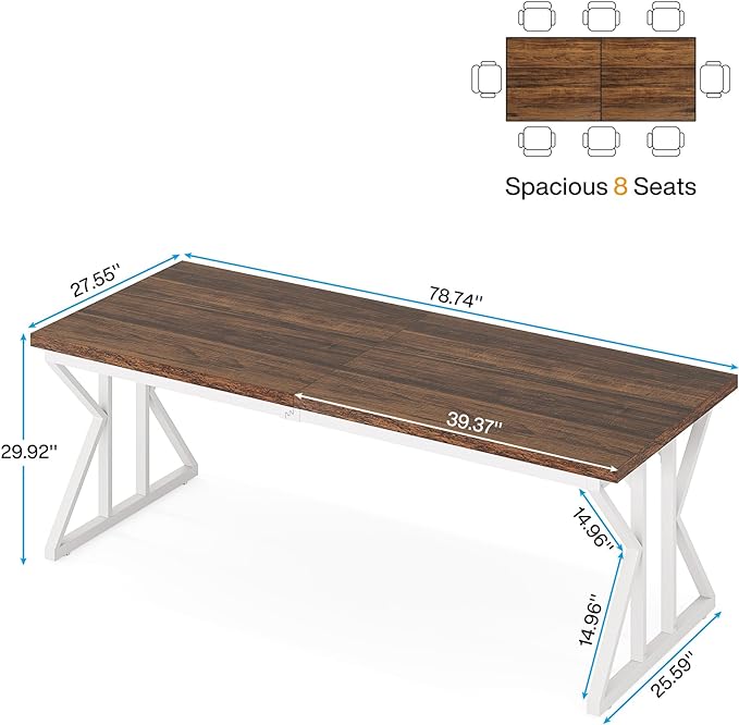 Tribesigns 78.7-Inch Executive Desk, Large Computer Office Desk Workstation, Modern Simple Style Laptop Desk Study Writing Table Business Furniture for Home Office (Rustic Brown/White, 78.7 Inch) - LeafyLoom