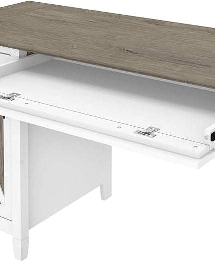 Bush Furniture Key West Computer Desk with Storage | Farmhouse PC Table for Home Office in Pure White and Shiplap Gray | 54W x 24D - LeafyLoom