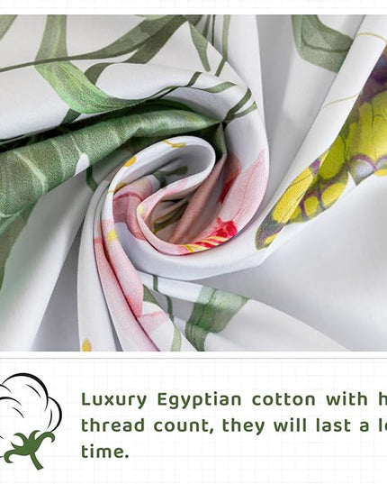 QSH 100% Egyptian Cotton Sheets Set King Size Butterfly Floral Bedding Sheets Spring Leaves Print Bed Sheets Deep Pockets Sheet 4PCs - LeafyLoom