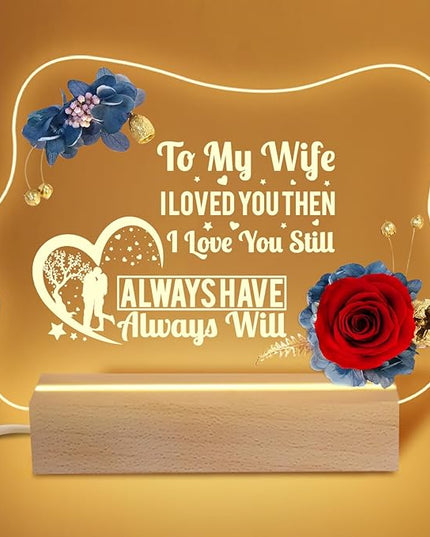 Yamonic Valentines Day Gifts for Her, Handmade Acrylic Plaque with Eternal Real Rose, Night Light with Preserved Rose Romantic Gifts for Girlfriend Wife Women (to My Wife) - LeafyLoom