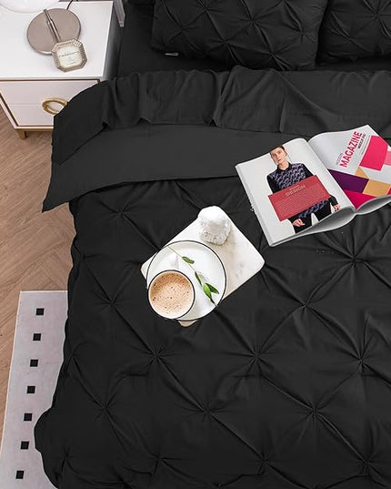 LANE LINEN Bedding Comforter Set for Split King Mattress, Soft 8 Piece Split King Bed in a Bag with 1 King Comforter, 1 King Size Flat Sheet, 2 Twin XL Fitted Sheets, 2 Pillowcases & 2 Shams - Black - LeafyLoom