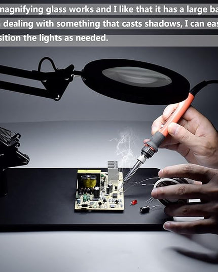 5X & 10X Magnifying Glass with Light and Stand, KIRKAS 2-in-1 Stepless Dimmable and 3 Color Modes LED Magnifying Desk Lamp, 10X Ultra-high Magnification Glass Lens for Precision Machinery Repair-Black - LeafyLoom