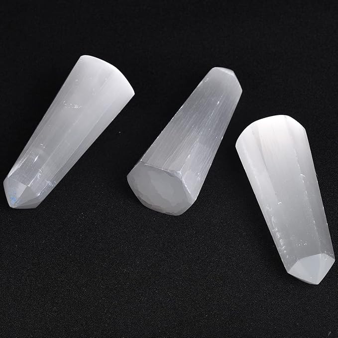 JIC Gem USB Selenite Lamp Hexagonal Crystal Points Selenite Tower Lamp Morocco Skyscraper 4 Inch with Wooden Light Stand Base - LeafyLoom