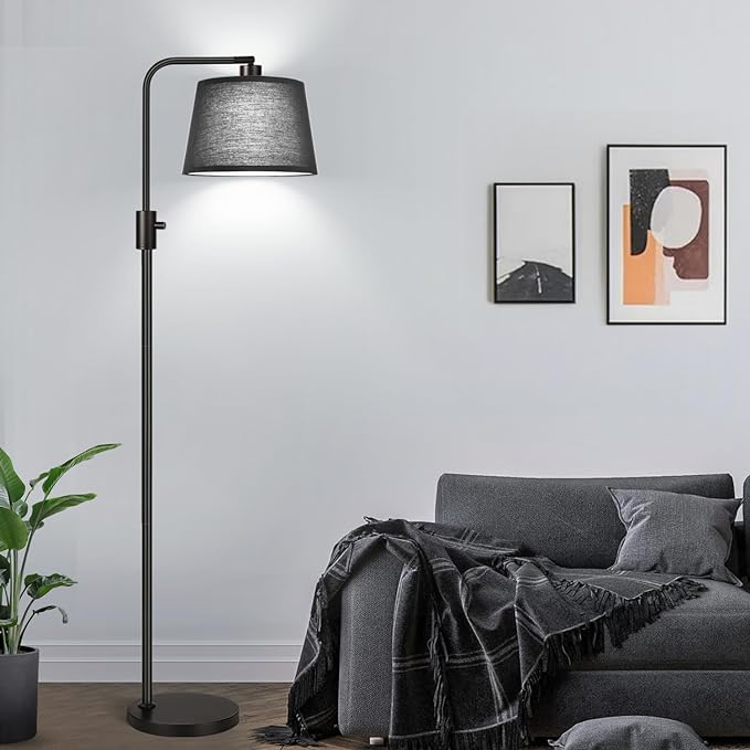 【Upgraded】 Dimmable Floor Lamp, 1000 Lumens LED Edison Bulb Included, Arc Floor Lamps for Living Room Modern Standing Lamp with Black Shade, Tall Lamps for Living Room Bedroom Office Dining Room - LeafyLoom