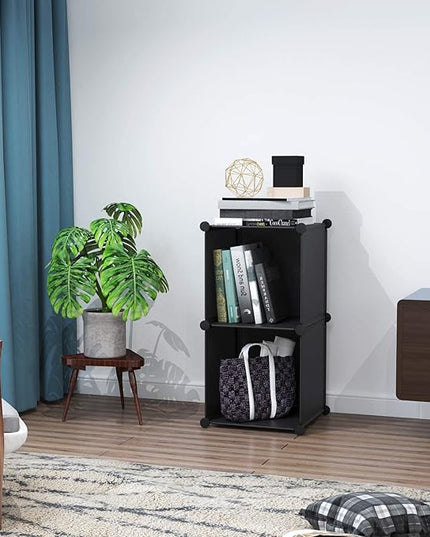 C&AHOME Cube Storage, 2-Cube Organizer Units, Plastic Closet Storage Shelves, DIY Book Shelf, Modular Bookcase, Cabinet Ideal for Bedroom, Living Room, Home Office, 12.4" L x 12.4" W x 24.8" H Black - LeafyLoom