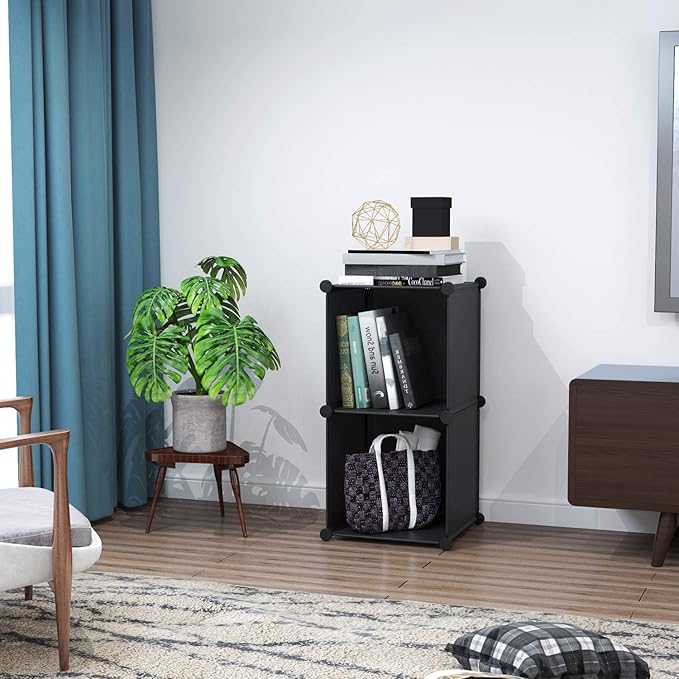 C&AHOME Cube Storage, 2-Cube Organizer Units, Plastic Closet Storage Shelves, DIY Book Shelf, Modular Bookcase, Cabinet Ideal for Bedroom, Living Room, Home Office, 12.4" L x 12.4" W x 24.8" H Black - LeafyLoom