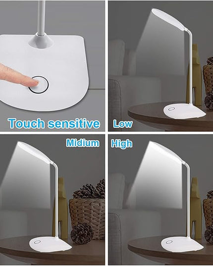DEEPLITE LED Desk Lamp with Flexible Gooseneck 3 Level Brightness, Battery Operated Table Lamp 5W Touch Control, Compact Portable lamp for Dorm Study Office Bedroom(Set of 2) - LeafyLoom
