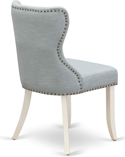East West Furniture DMSI3-LWH-15 3 Piece Dining Table Set Contains a Round Dining Room Table with Dropleaf and 2 Baby Blue Linen Fabric Upholstered Kitchen Chairs, 42x42 Inch, Linen White - LeafyLoom