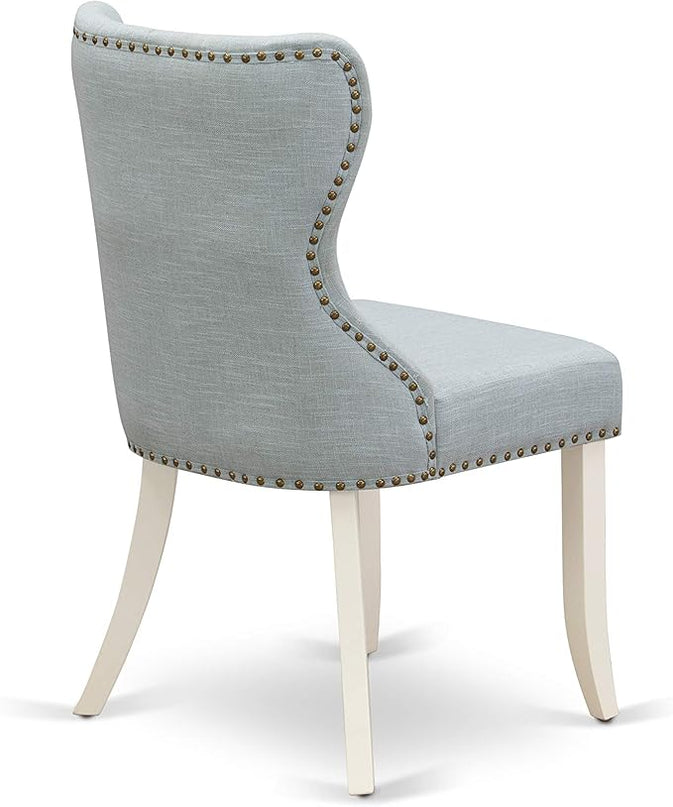 East West Furniture DMSI5-LWH-15 5 Piece Kitchen Table Set for 4 Includes a Round Dining Room Table with Dropleaf and 4 Baby Blue Linen Fabric Parson Dining Chairs, 42x42 Inch, Linen White - LeafyLoom