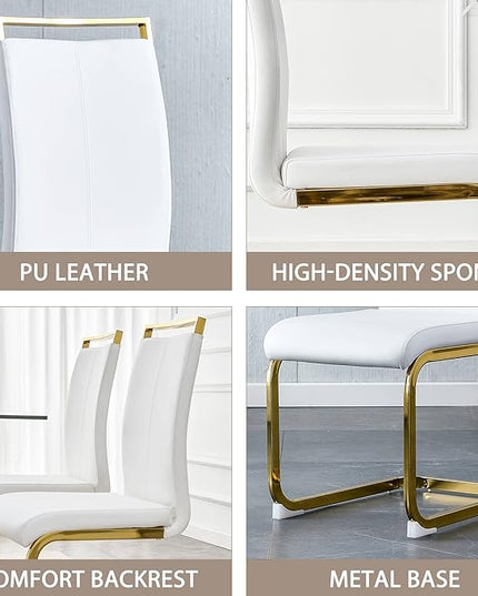 Modern Dining Chairs Set of 4, Side Dining Room Chairs with Golden Legs, Kitchen Chairs with Faux Leather Padded Seat High Back, Chairs for Dining Room,Kitchen, Living Room White - LeafyLoom
