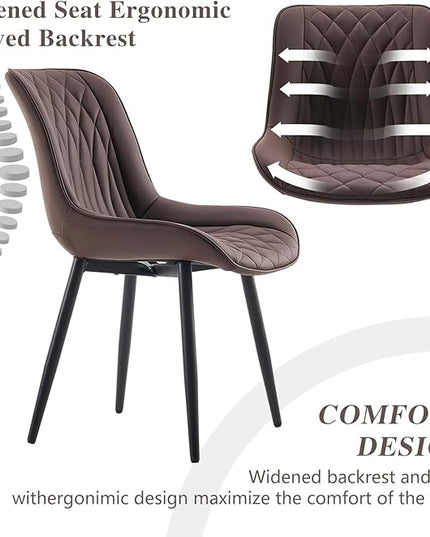 YOUNIKE Brown Dining Chairs set of 2 with High Backs Mid Century Modern Kitchen & Dining Room Chairs PU Faux Leather Upholstered sillas de comedor Comfortable Large Padded Accent Chair with Metal Legs - LeafyLoom