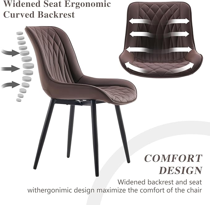 YOUNIKE Brown Dining Chairs set of 2 with High Backs Mid Century Modern Kitchen & Dining Room Chairs PU Faux Leather Upholstered sillas de comedor Comfortable Large Padded Accent Chair with Metal Legs - LeafyLoom