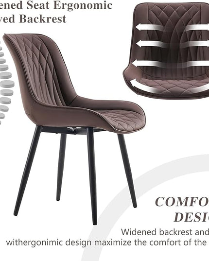 YOUNIKE Brown Dining Chairs set of 2 with High Backs Mid Century Modern Kitchen & Dining Room Chairs PU Faux Leather Upholstered sillas de comedor Comfortable Large Padded Accent Chair with Metal Legs - LeafyLoom