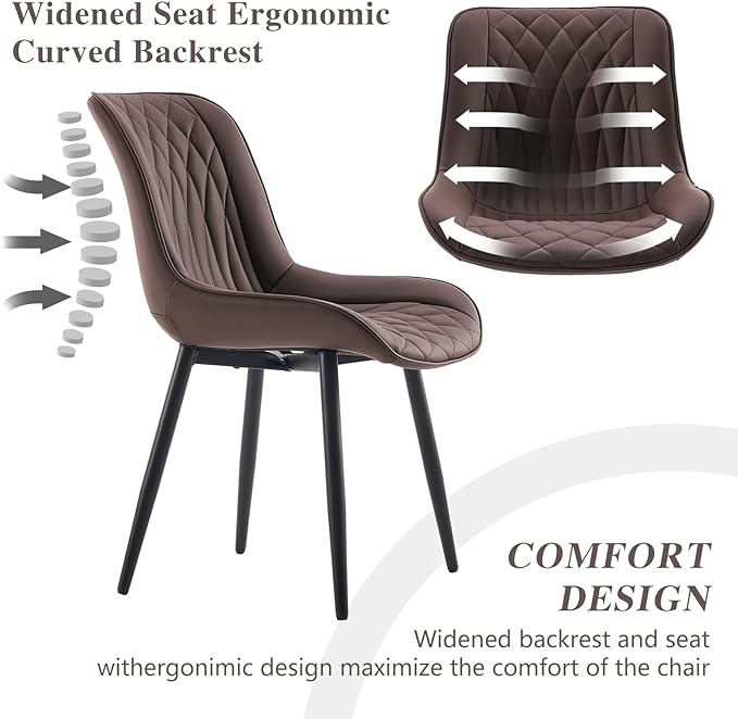 YOUNIKE Brown Dining Chairs set of 2 with High Backs Mid Century Modern Kitchen & Dining Room Chairs PU Faux Leather Upholstered sillas de comedor Comfortable Large Padded Accent Chair with Metal Legs - LeafyLoom