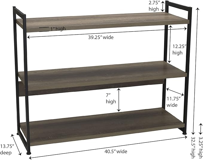 Household Essentials Ashwood 3 Tier Storage Shelf with Metal, Grey Shelves – Black Frame - LeafyLoom