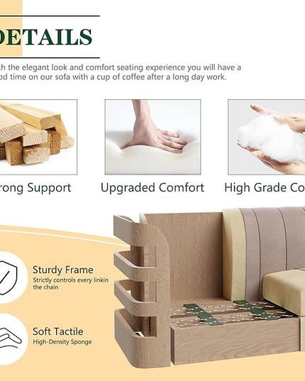 Shintenchi Upgraded Convertible Sectional Sofa Couch, 3 Seat L Shaped Sofa with High Armrest Linen Fabric Small Couch Mid Century for Living Room, Apartment and Office (Beige) - LeafyLoom