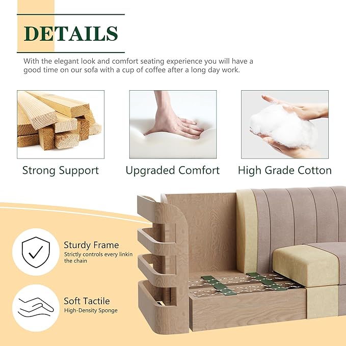 Shintenchi Upgraded Convertible Sectional Sofa Couch, 3 Seat L Shaped Sofa with High Armrest Linen Fabric Small Couch Mid Century for Living Room, Apartment and Office (Beige) - LeafyLoom