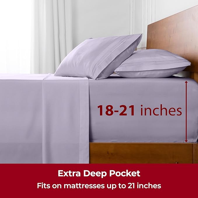 Mellanni Extra Deep Full Sheets - 4 PC Iconic Collection Bedding Sheets & Pillowcases - Hotel Luxury, Ultra Soft, Cooling Bed Sheets - Extra Deep Pocket up to 21 inch (Full, Lavender) - LeafyLoom