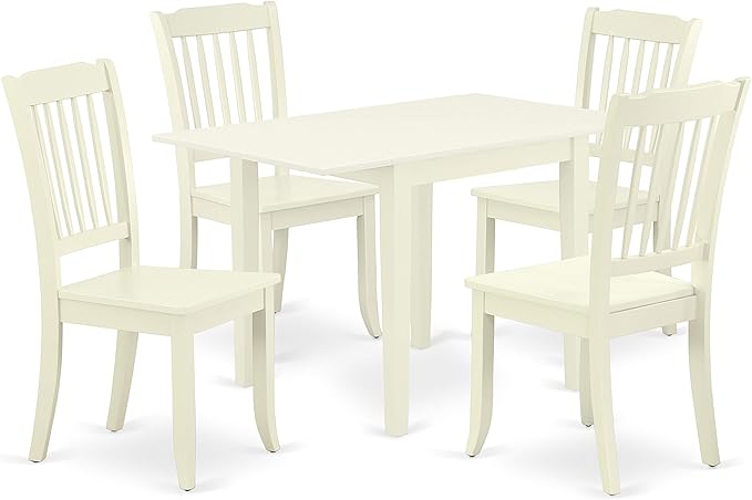 East West Furniture NDDA5-LWH-W Norden 5 Piece Kitchen Set for 4 Includes a Rectangle Room Table with Dropleaf and 4 Dining Chairs, 30x48 Inch - LeafyLoom