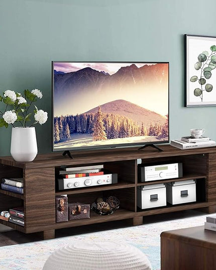 Wood TV Television Stands, Large, Walnut - LeafyLoom