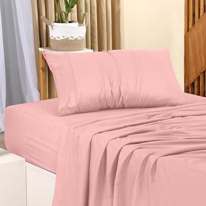 Utopia Bedding Twin Bed Sheets Set - 3 Piece Bedding - Brushed Microfiber - Shrinkage and Fade Resistant - Easy Care (Twin, Pink) - LeafyLoom