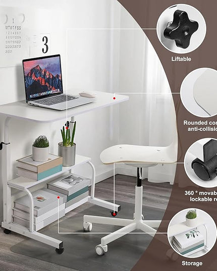 Laptop Desk Removable and Adjustable Height Table for Bedroom Bedside Lazy Sofa Minimalist Office Home Student Writing Desk, Small Standing with Storage TV Tray Table.White - LeafyLoom