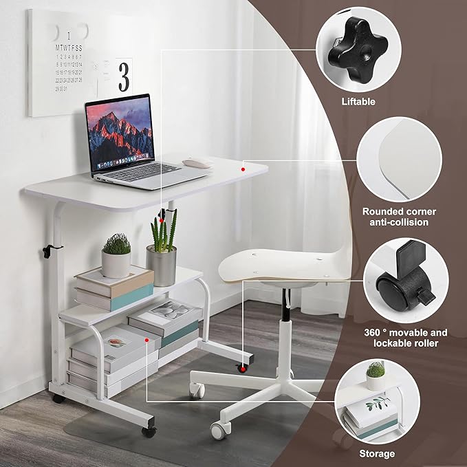 Laptop Desk Removable and Adjustable Height Table for Bedroom Bedside Lazy Sofa Minimalist Office Home Student Writing Desk, Small Standing with Storage TV Tray Table.White - LeafyLoom