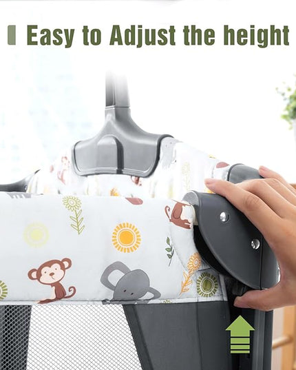 5 in 1 Infant Newborn Baby Crib,Baby Bassinet Bedside Cribs,Pack and Play with Bassinet and Changing Table,Portable Travel Baby Playpen with Bassinet Toys & Music Box,Portable Travel Crib,Dark Gray - LeafyLoom