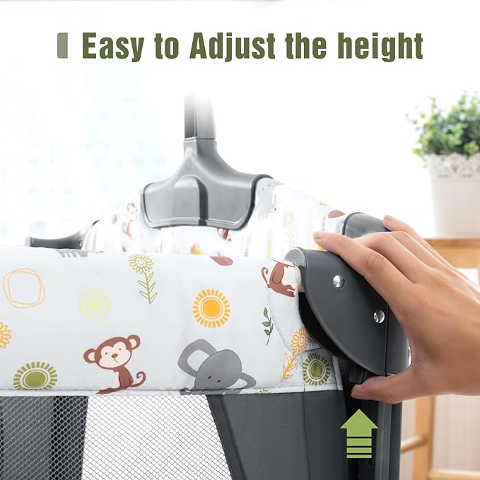5 in 1 Infant Newborn Baby Crib,Baby Bassinet Bedside Cribs,Pack and Play with Bassinet and Changing Table,Portable Travel Baby Playpen with Bassinet Toys & Music Box,Portable Travel Crib,Dark Gray - LeafyLoom