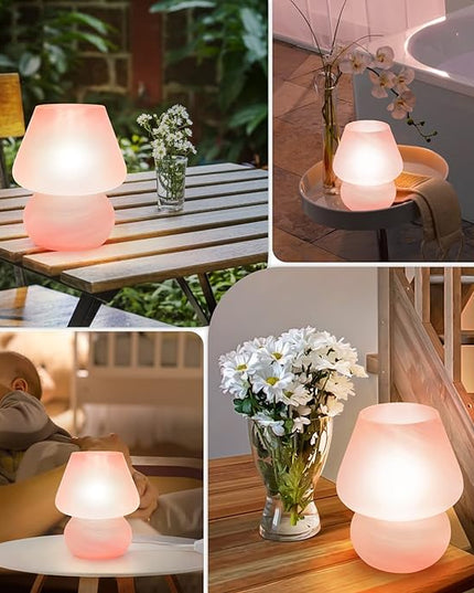 Mushroom Lamp Cute Table Lamp for Bedroom Nightstand Soft Light Pink, Small Glass Nightlight Stepless Dimmable Desk Lamp for Dining, Living, Nursery, Vanity, Home Decor Gift for Girls Women - LeafyLoom