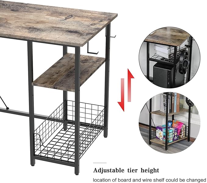 X-cosrack 2 Person Desk Large L-Shaped Computer Desk with Storage Shelves Drawer, Home Office Writing Corner Desk, Long Desk PC Laptop Workstation with Hooks Storage Bag Cable Hole - LeafyLoom