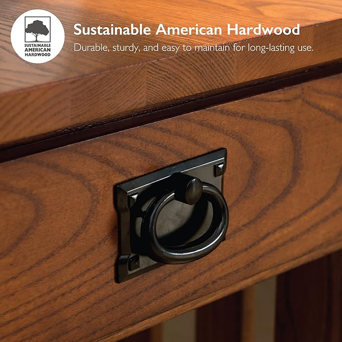 Leick Home 82287 Corner Stand with Bookcase Ends TV's, 50-inch, Mission Oak & ture Mission Drawer End Table, Solid ash and oak veneers, 22 in x 25 in x 23 in, Russet - LeafyLoom