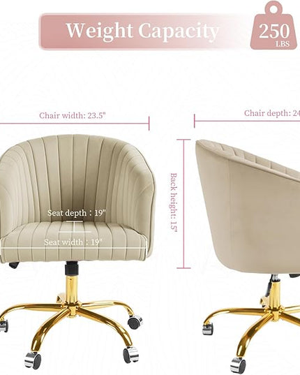 Home Office Desk Chair, Swivel Velvet Office Chair with Arms, Modern Computer Desk Chairs with Wheels, Comfy Wide Armchair for Living Room, Bedroom, Study, Vanity Room, Tan - LeafyLoom