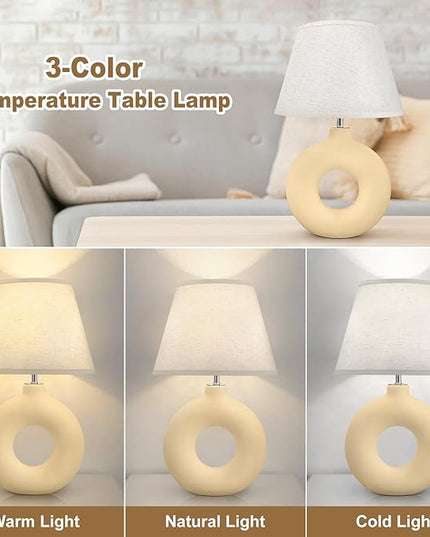 Yellow Table Lamp for Living Room Bedroom, 21" Modern Boho Ceramic Bedside Lamps for Kids Room 3 Color Temperature Small Lamps for Night Stands, Dorm, Dining Room, Home Décor (Bulb Included) - LeafyLoom