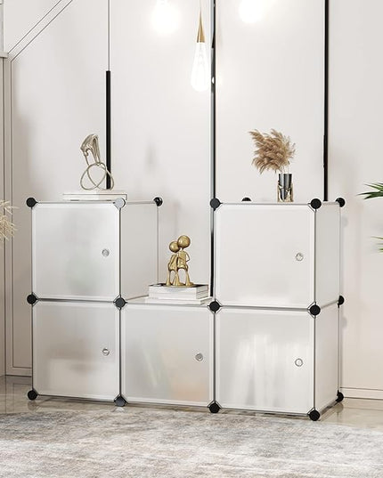 C&AHOME Cube Storage Organizer with Doors, 6-Cube Shelves, Closet Cabinet, DIY Plastic Modular Bookshelf Ideal for Bedroom, Living Room, 36.6”L x 12.4”W x 36.6”H White USBTM3006B-DOOR - LeafyLoom