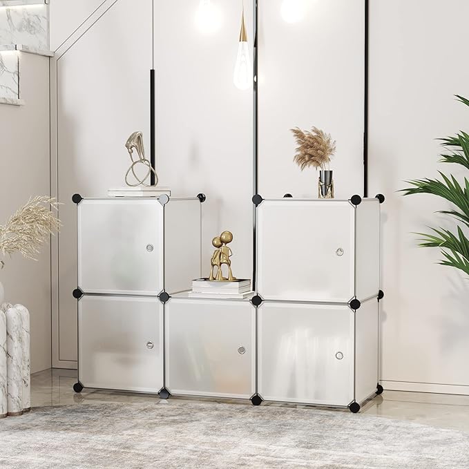 C&AHOME Cube Storage Organizer with Doors, 6-Cube Shelves, Closet Cabinet, DIY Plastic Modular Bookshelf Ideal for Bedroom, Living Room, 36.6”L x 12.4”W x 36.6”H White USBTM3006B-DOOR - LeafyLoom