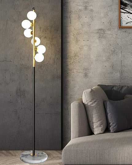 Hsyile Lighting KU300205 White Glass Shade and Marble Base Elegant Modern Creative Floor Lamp for Living Room,Bedroom,Office,6 Lights - LeafyLoom