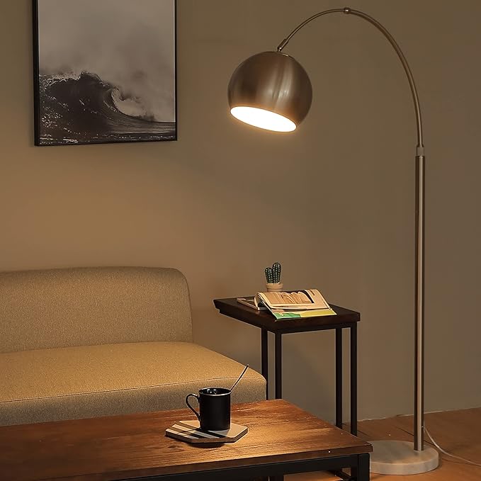 CO-Z Modern Arc Floor Lamp with 360° Rotatable Hanging Shade Adjustable Nickel Standing Reading Light with Marble Base Contemporary Arch Metal Pole Task Lamp for Living Room Couch Sofa, 69 Inch - LeafyLoom