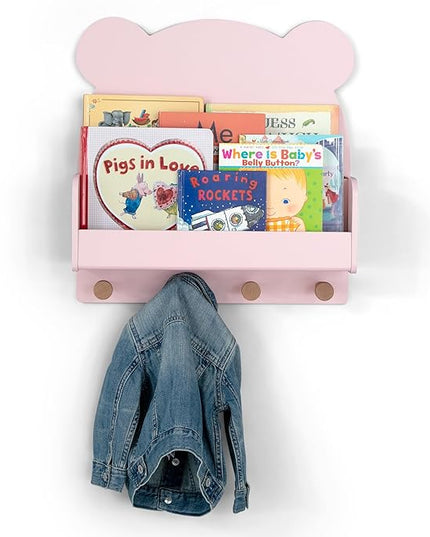 Delta Children babyGap Graham 4-in-1 Convertible Crib with Storage Drawer + Brannan Bear Bookcase with Bins + Brannan Bear Wall Shelf with 4 Hooks, Blush Pink/Dark Pink (Bundle) - LeafyLoom