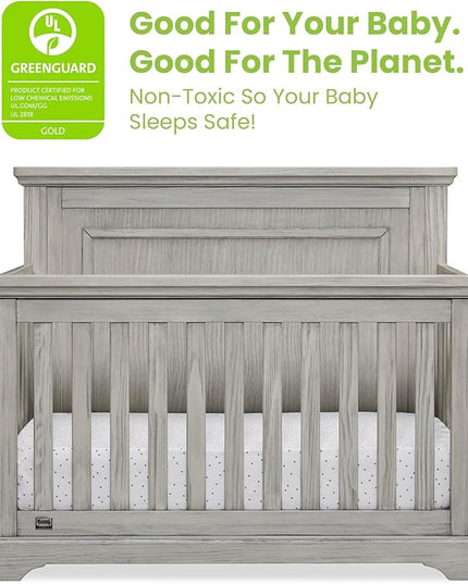 Delta Children Simmons Kids SlumberTime Paloma 4-in-1 Convertible Baby Crib - Greenguard Gold Certified, Rustic Mist - LeafyLoom