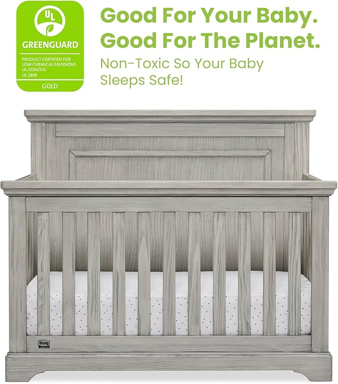 Delta Children Simmons Kids SlumberTime Paloma 4-in-1 Convertible Baby Crib - Greenguard Gold Certified, Rustic Mist - LeafyLoom