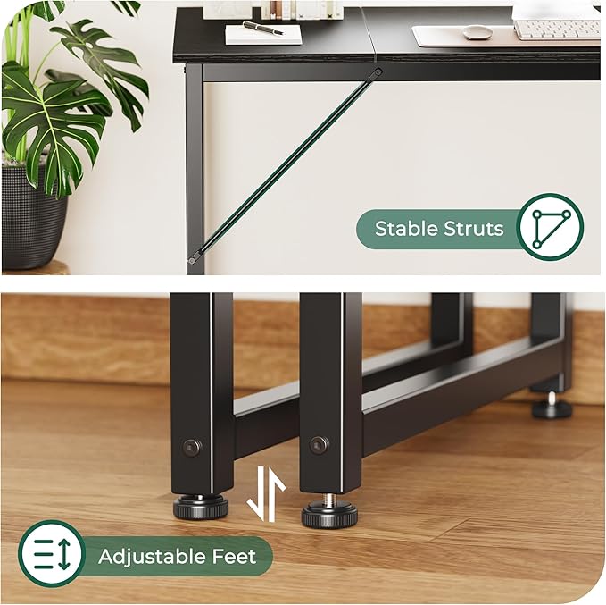 Computer Desk, 80 Inch Office Desk, Gaming Desk with Storage, Writing Desk Work Desk for Home Office, Study, Long Simple Desk, Large Legroom, Metal Frame, Black - LeafyLoom